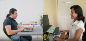 alumno profesora online clase de inglés